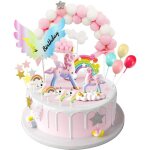 D�coration g�teau licorne arc - en - ciel - figurine joyeux anniversaire - pour anniversaire fille