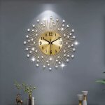 Horloge murale en cristal doré silencieuse pour décoration moderne de maison - 14 pouces Horloge murale en cristal doré silencieuse pour décoration moderne de maison - 14 pouces