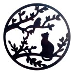 D�coration murale applique ronde en m�tal de 60cm chat oiseau dans larbre