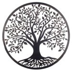 Dcoration murale arbre de vie applique ronde en mtal noir de 82cm