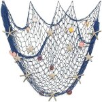 D�coration murale en filet de p�che naturel avec coquillages et 10 �toiles de mer naturelles filet de ...