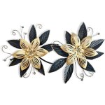 D�coration murale de fleurs en m�tal - suteo - noir et or - art floral moderne - 3d multicouche - 381 ...
