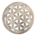 Décoration murale fleur de vie en bois sculpté blanc cérusé ø60cm Décoration murale fleur de vie en bois sculpté blanc cérusé ø60cm