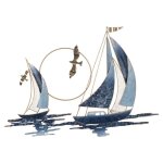 D�coration murale maritime en m�tal voilier bateau bleu dor� d�co dint�rieur 75x525cm art mural nautique ...