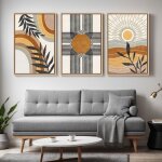 D�coration murale triptyque tableaux abstraits soleil terracotta moderne avec cadre - 41x61cm - cadre ...