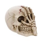 Dcoration tte de mort avec main rsine 16cm - decors de table halloween