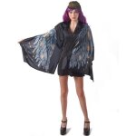 Dguisement ailes dange poncho noir femme - widmann - avec ailes en plumes bleues et beiges