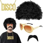 Dguisement anne 80 homme - perruque hippie - costume de disco - carnaval cosplay