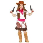D�guisement cowgirl enfant - cow - boy - satin - gilet marron et blanc - foulard rose - jupe peau de ...