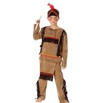 D�guisement enfant indien gar�on luxe - taille l - chemise pantalon avec tablier coiffe - marron jaune ...