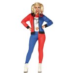 Dguisement femme arlequin quinn m - fiestas guirca - adulte - rouge bleu et noir - tissu satin
