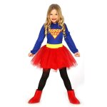 Déguisement - super h perso - enfant - robe bleue à manches longues - ceinture jaune - tutu rouge Déguisement - super h perso - enfant - robe bleue à manches longues - ceinture jaune - tutu rouge