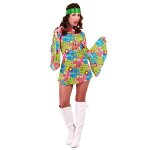 Dguisement hippie femme - robe et bandeau inclus - taille m / l - couleur multicolore