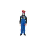 Deguisement plombier squelette mario 10 - 12 ans (salopette + haut + cagoule + casquette) - costume enfant ...