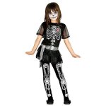 Dguisement squelette  paillettes fille 10 - 12 ans - blanc / noir - halloween