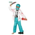 Dguisement zombie doctor - enfant - 7 - 9 ans - bleu - mixte - cap masque chemise avec veste pantalon ...