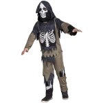 Dguisement zombie squelette enfant - boland - chemise pantalon et cagoule - marron et blanc