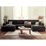 Dellia - canap panoramique en u - 7 places - convertible - avec coffre - en velours ctel - gris anthracite ...