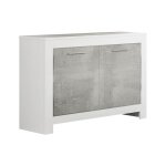 Denae - buffet 2 portes l112cm laqu� blanc brillant et gris marbr�