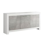 Denae - buffet 3 portes l160cm laqu� blanc brillant et gris marbr�