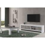 Denae - ensemble salon blanc et gris marbr� meuble tv 3 portes + table basse carr�e