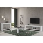 Denae - ensemble salon blanc et gris marbr� meuble tv + buffet 2 portes + table basse carr�e
