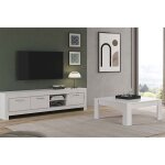 Denae - ensemble salon laqu� blanc brillant meuble tv 3 portes + table basse carr�e