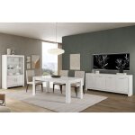Denae - ensemble s�jour complet laqu� blanc brillant table 190cm + buffet + vitrine leds