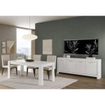 Denae - ensemble s�jour laqu� blanc brillant table 160cm + buffet 4 portes