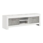 Denae - meuble tv 2 portes l160cm laqu� blanc brillant et gris marbr�