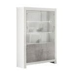 Denae - vitrine 4 portes laqu�e blanc brillant et gris marbr� avec leds