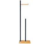D�rouleur papier wc + stock sur pied en bois noir et bambou 19x19x71cm