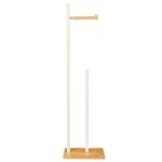 D�rouleur papier wc + stock sur pied en bois blanc et bambou 19x19x71cm