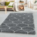 Design shaggy tapis de salon motif carrelage jacquard gris 120 x 170 cm