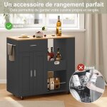 Desserte armoire de cuisine mobile noir avec plan de travail ch�ne tiroir armoire �tag�res ouvertes 3 ...