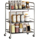 Desserte chariot cuisine 3 niveaux inox 201 poign�es roues 60x35x77cm argent�