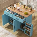 Desserte de cuisine 129 x 71 x 915 cm �lot de cuisine avec plateau pliant rangement 2 tiroirs mdf bleu ...