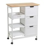Desserte de cuisine avec 3 tiroirs chariot � roulettes coloris blanc / effet h�tre - longueur 68 x largeur ...