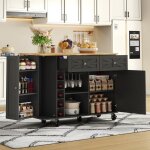 Desserte de cuisine � 5 roulettes �lot central avec table rabattable 2 portes et 2 tiroirs mdf 120x45 ...