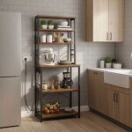 Desserte de cuisine 6 niveaux avec crochets pour micro - ondes acier marron et noir