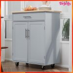 Desserte de cuisine - akozon - 9555 - sur roulettes frein�es - tiroir et placard - gris bois massif