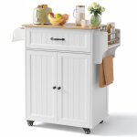 Desserte de cuisine - bealife - roulettes verrouillables - plateau - 1 tiroir - 2 portes - 2 niveaux ...