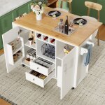 Desserte de cuisine blanc - �lot de cuisine mobile avec plateau rabattable 2 tiroirs range - �pices casier ...
