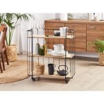 Desserte de cuisine en bois clair et mtal noir gabbs - beliani - 3 tagres - roulettes