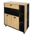 Toilinux - desserte de cuisine sur roulettes - effet bois et noir