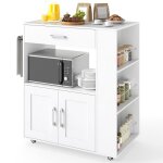 Desserte de cuisine costway roues verrouillables cube ouvert �tag�res tiroir porte - serviettes pour ...