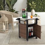 Desserte de cuisine ext�rieure - langtu - chariot de bar en rotin - plateau inox - sur roulettes - armoire ...