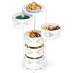 Desserte de cuisine - flasidu - chariot rotatif 5 niveaux - blanc - roues verrouillables - design moderne ...