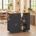 Desserte de cuisine - �lot � roulettes - 102x46x92 cm - 2 portes - 1 tiroir - noir