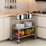 Desserte de cuisine - desserte inox 3 niveaux - 85x45x90 cm - acier inoxydable - roulettes avec freins ...